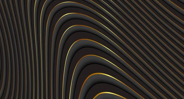 Fondo Ondulado Negro Abstracto Con Patrón Oro Minimalista Vacío Rayas — Vector de stock