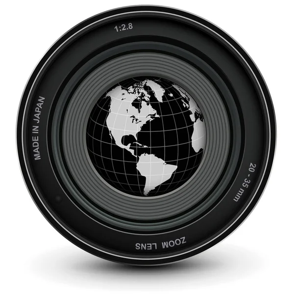 Camera Photo Lens Earth Globe World Camera Icon Vector Illustration — Stock Vector