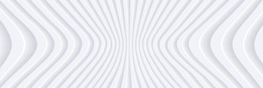 İlginç desenli soyut üç boyutlu beyaz dalgalı arkaplan. Minimalist boş çizgili BG. Modern zarif minimal renkle yarı tonlu tek renkli kapak.