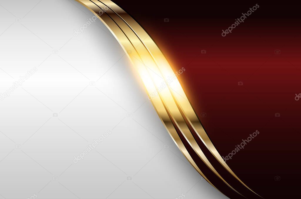 Business elegant background, silver gold metallic with dark red, 3D vector illustration.