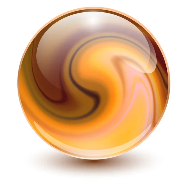 3D晶体 玻璃球体棕色 内有抽象螺旋形 有趣的大理石球 — 图库矢量图片