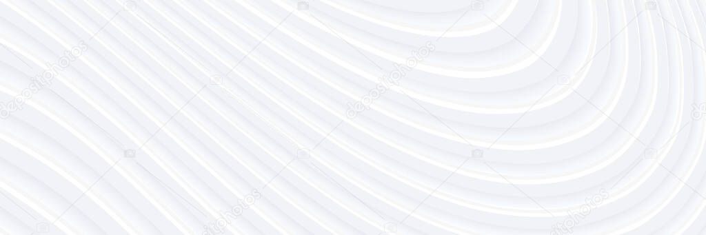 3D white wavy background for business presentation. Abstract grey stripes elegant pattern. Minimalist empty striped blank BG. Halftone monochrome cover with modern minimal color, vector illustration.