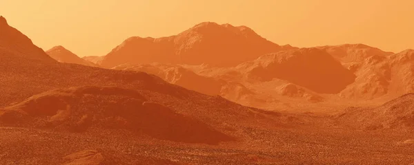火星の惑星の風景 想像上の火星の惑星の地形の3Dレンダリング 山やほこりでオレンジ浸食砂漠 現実的なSfイラスト — ストック写真