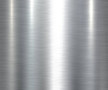 Fırçalanmış metal desenli gümüş çelik metal doku, parlak ve parlak cilalı plaka metalik vektör çizimi.