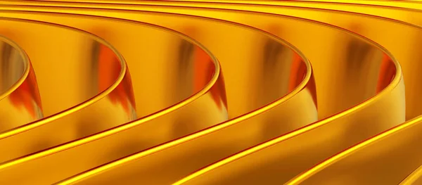 3次元波パターンを持つ抽象的な金の背景 興味深い最小黄金の金属ストライプベクトル背景イラスト — ストック写真