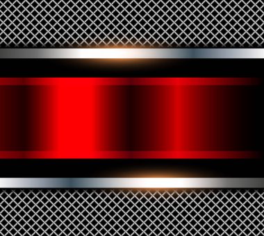 Gümüş kırmızı metal arka plan, parlak krom metalik dizayn ilginç ızgara desenli, vektör illüstrasyonlu.