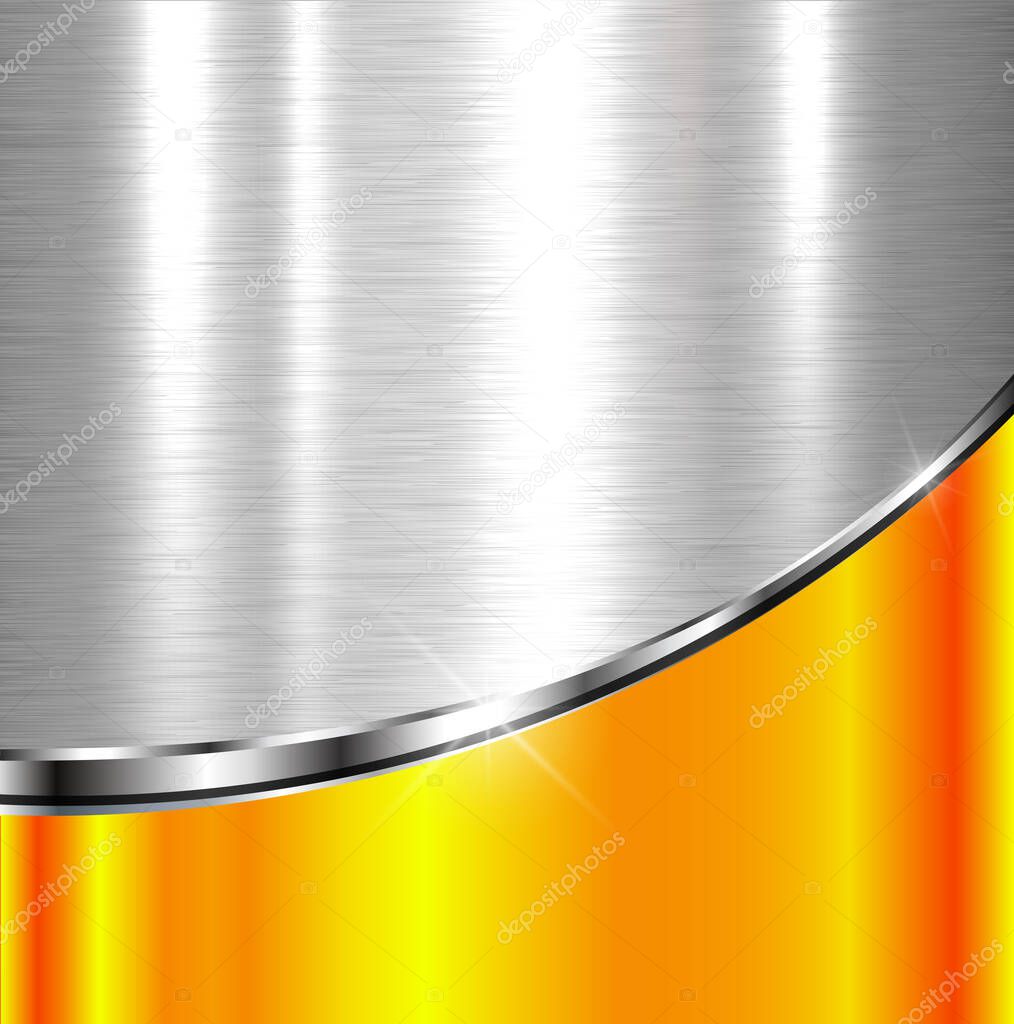 Elegant metallic background with silver orange chrome brushed metal texture, vector design.