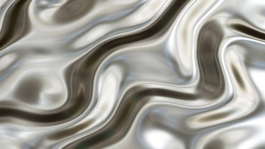 Dalgalı gümüş krom metal doku, sıvı metalik ipek dalgalı tasarım, 3D çizim.