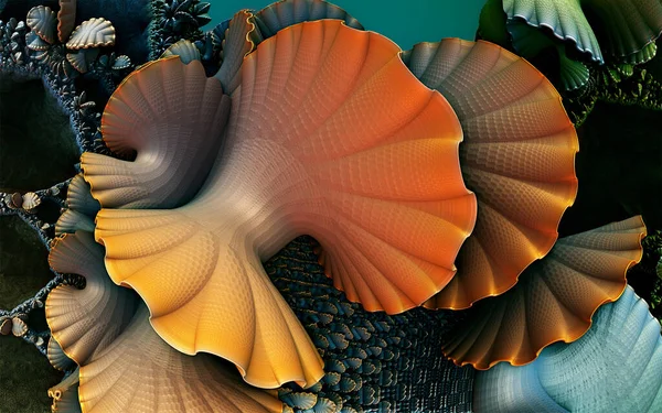 抽象的な背景 素晴らしい3D形状 水中オレンジシェル 架空のレンダリングイラスト — ストック写真