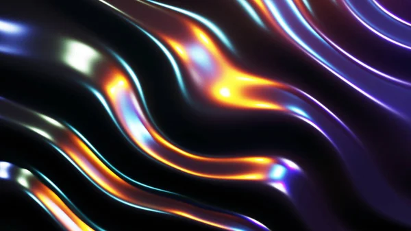 Абстрактний Фон Темні Рідкі Металеві Хвилі Неоновими Кольоровими Вогнями Цікава — стокове фото