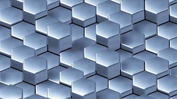 Zilveren Zeshoeken Geometrische Achtergrond Glanzend Chroom Metalen Vormen Stapels Maken — Stockfoto