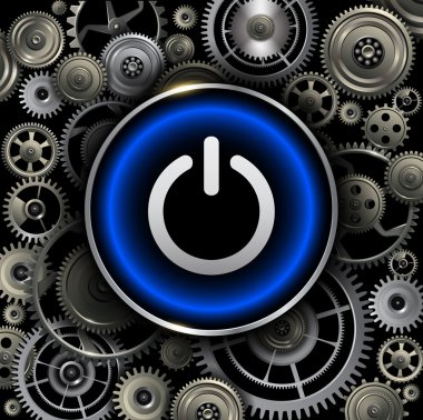 Power button on gears background clipart