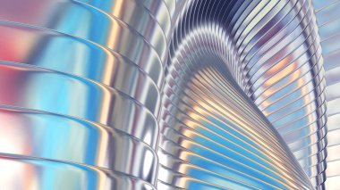 Soyut yanardöner desenli arka plan, dalgalı holografik mor çizgili desen, ilginç sarmal mimari minimal duvar kağıdı, üç boyutlu resimleme.