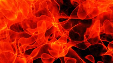 Ateş alevi dokusu arka plan, soyut turuncu alevler siyah, parlayan alevler üzerinde izole edilmiş 3D çizim.