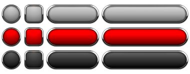 Metalik krom elementlerle izole edilmiş çok renkli düğmeler, 3D web sitesi çizimi için navigasyon paneli.