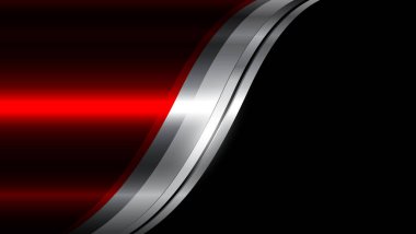 Dalgalı desenli gümüş kırmızı metal arka plan, teknoloji veya iş parlak krom metalik arka plan, vektör illüstrasyonu.