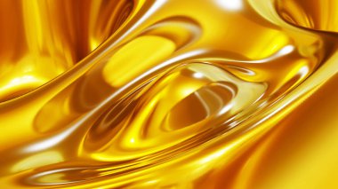 Sıvı altın krom dalgalar arka plan, parlak ve parlak altın desenli metal desen, ipeksi üç boyutlu çizim.