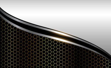 Altın altıgen desenli, vektör illüstrasyonlu siyah ve beyaz iş geçmişi.