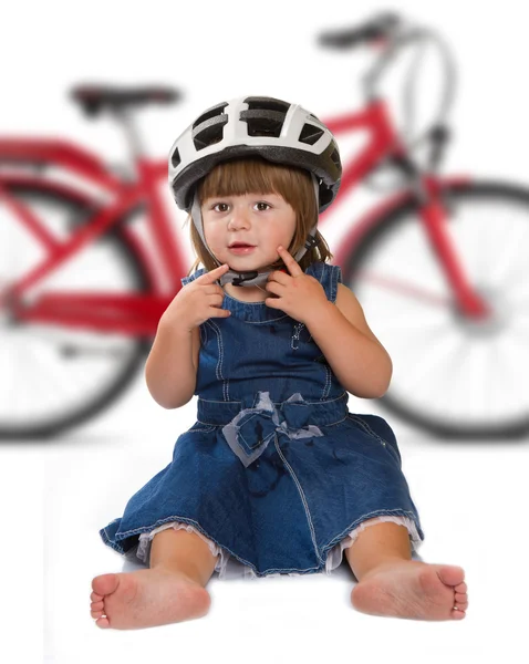 Happy little girl wearing helmet — Stock Photo, Image