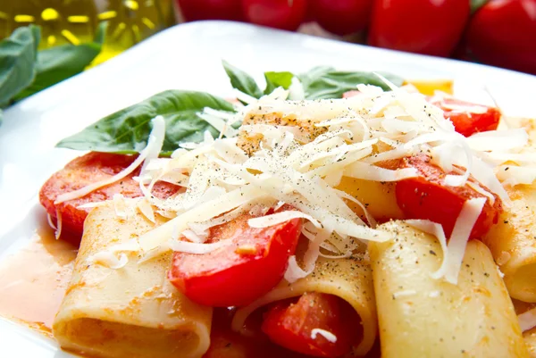 Paccheri with tomatoes sauce — Stock Photo, Image