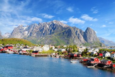 Lofoten Adaları, Norveç'te Reine şehrin güzel bir manzara