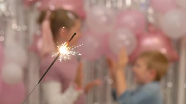 Firework Sparkler Burning Dancing Children Party Background — Stock Video