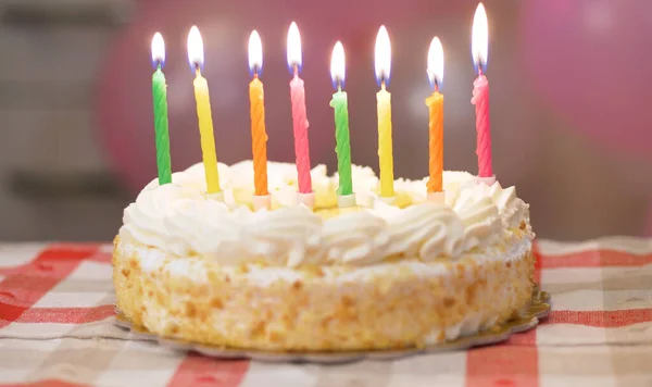 Birthday Cake Burning Candles — Stock Photo, Image