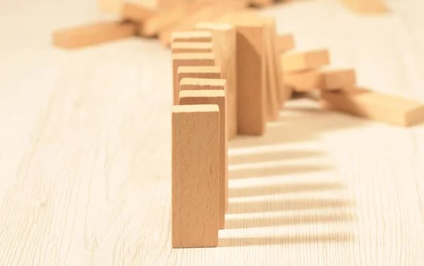 Row Wooden Domino Falling — Stock Photo, Image