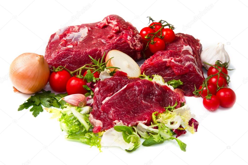 huge red meat chunk isolated over white background 