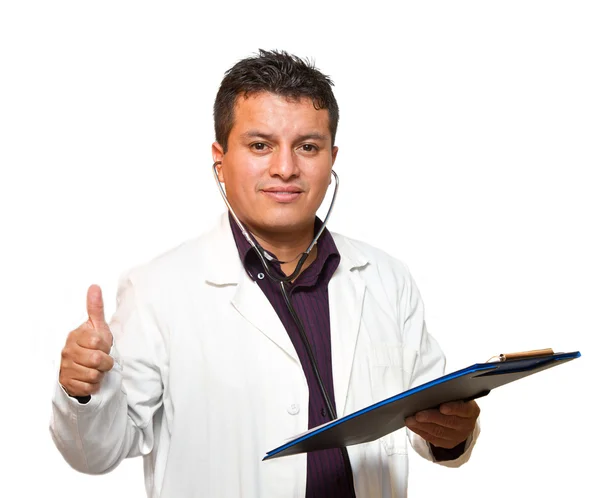 Retrato de médico feliz aislado sobre fondo blanco — Foto de Stock