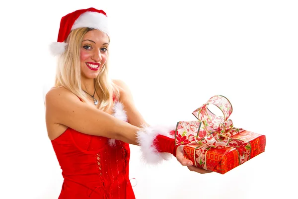 Mooi meisje met kerstcadeau — Stockfoto