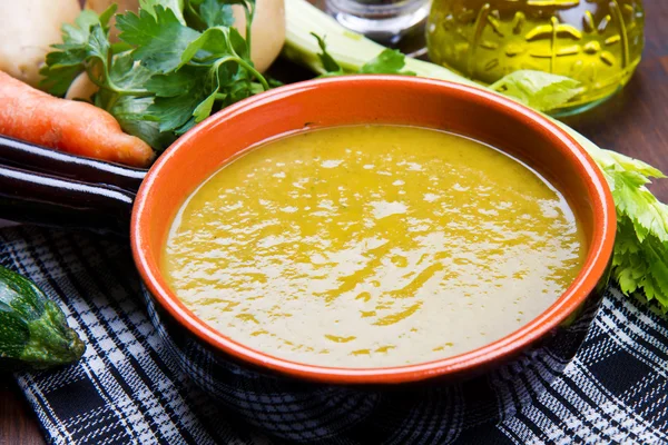 Soup vegetable on bowl and ingredients — Stock Photo, Image