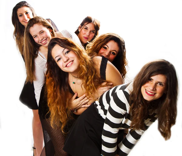 Gruppo di amiche isolate su uno sfondo bianco — Foto Stock