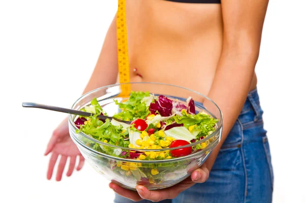 Mujer en dieta con ensaladera — Foto de Stock