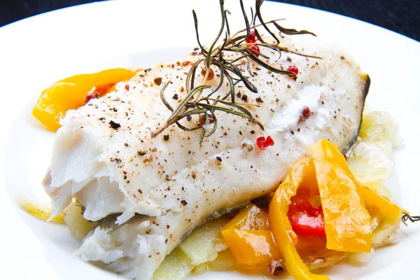 White baked cod with pepper and rosemary — Stock Photo, Image