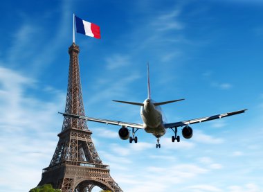 Paris, Fransa üzerinden uçak. Turizm ve tatil kavramı
