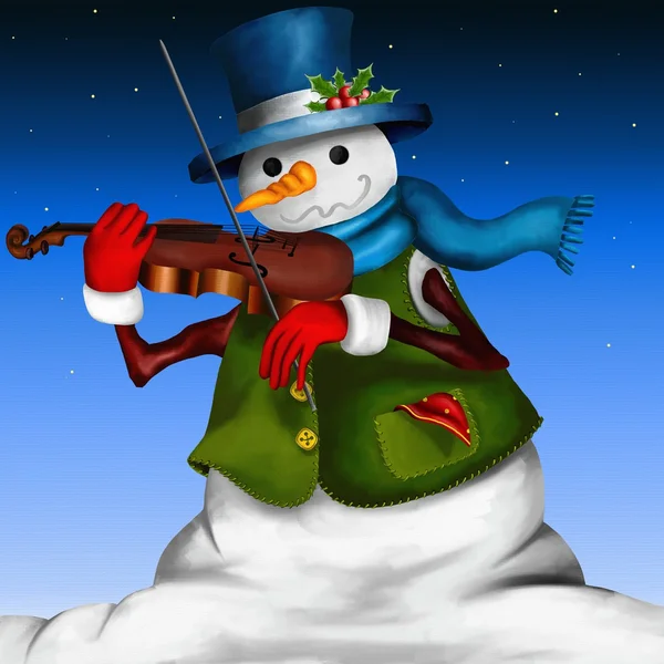 ヴァイオリンと雪だるま — ストック写真