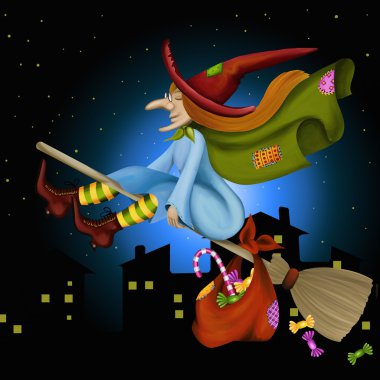 Witch on broom clipart