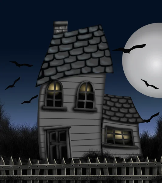 Дом с привидениями ночью — стоковое фото
