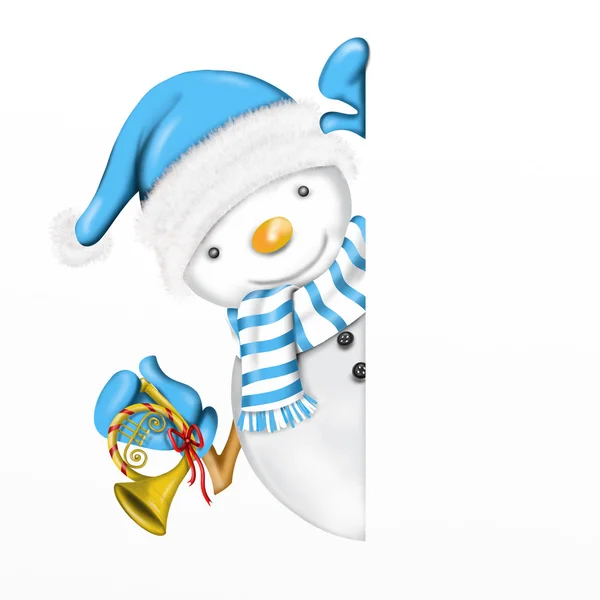 Snowman with trumpet — Stock Photo, Image