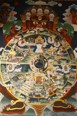 Antik duvar resmi Rinpung Dzong içinde