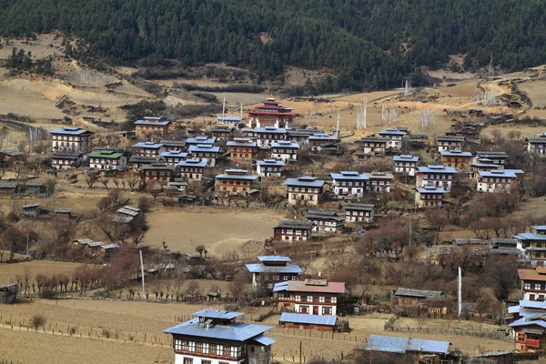 Colorato Dzong nel bellissimo villaggio bhutanese — Foto Stock