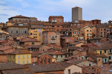 Siena, medieval town in Tuscany, with view of the Dome & Bell Tower of Siena Cathedral, Italy