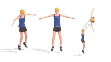 Atlayan Jack Kadın Egzersiz Canlandırma Beyaz Arkaplanda 3D Model Turntable