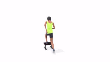 Sandalye Stepup Kadın Egzersizi Canlandırma Beyaz Arkaplanda 3D Model Döndürme Tablosu