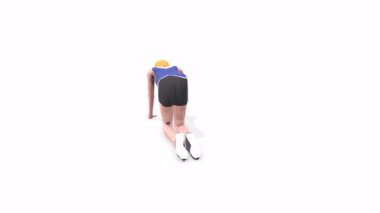 Gergin Kadın Egzersizi Canlandırma Beyaz Arkaplanda 3d Model Döndürme Tablosu