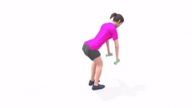 Animasyon 3d Beyaz Arkaplanda Dönen Tablo Kadın Egzersizi üzerine eğildi