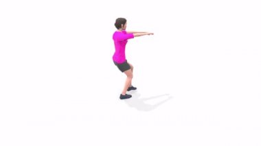 tabanca çömelmesi Kadın Egzersizi Canlandırma Beyaz Arkaplanda 3d Model Döndürme Tablosu
