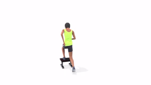 Sandalye Stepup Kadın Egzersizi Canlandırma Beyaz Arkaplanda Model Döndürme Tablosu — Stok video
