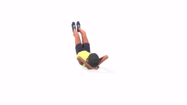 Crunch Woman Exercise Animation Model Plattenspieler Auf Weißem Hintergrund — Stockvideo